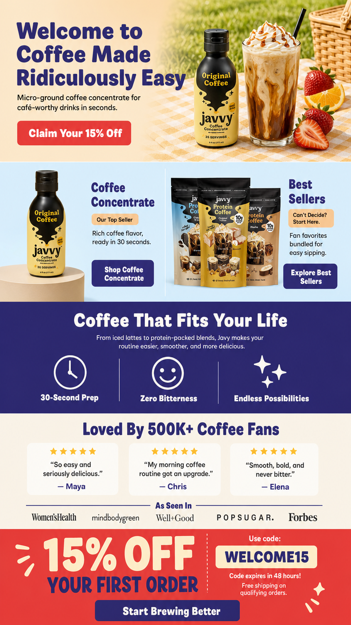 Welcome email MailPanda designed for Javy Coffee