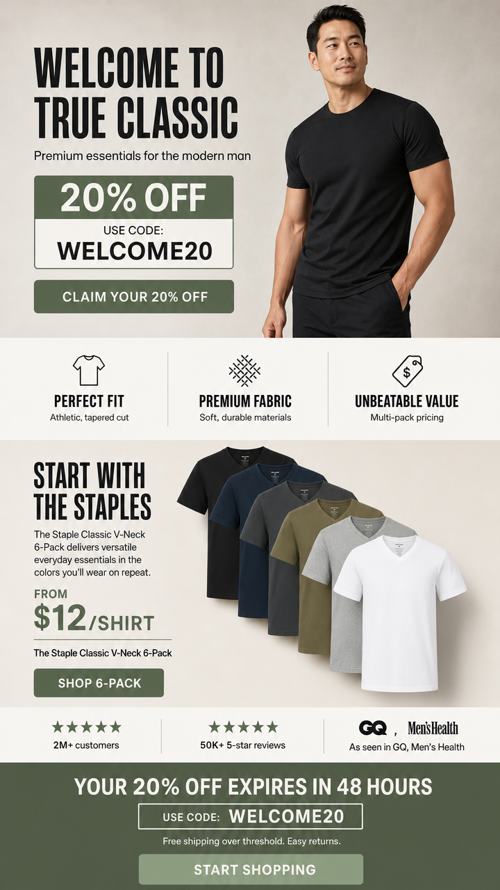 Welcome email MailPanda designed for True Classic